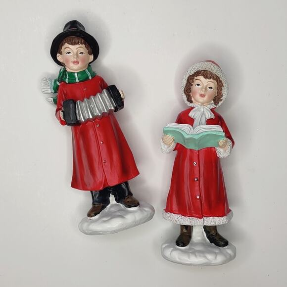 Regency Red Retro Ceramic Children Christmas Carolers Singing Figurine Set - Picture 2 of 14